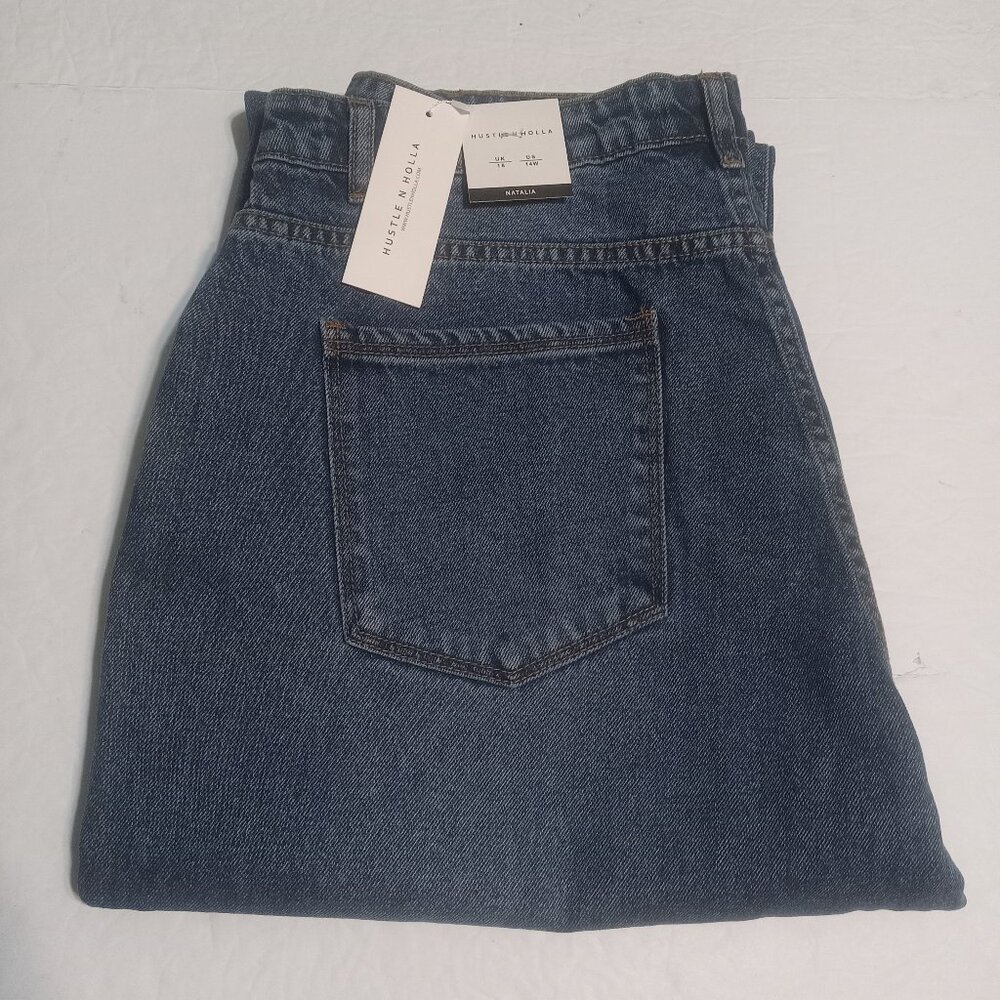 Hustle N Holla W Distressed Raw Hem Natalia Wide Leg Jeans Size 14W NWT